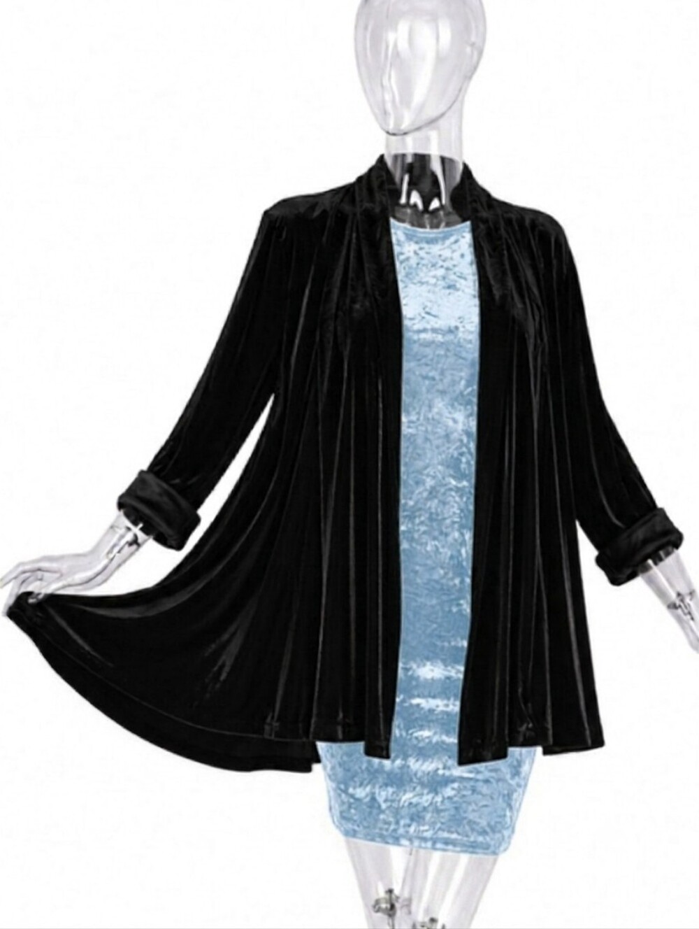 Black Velvet 1970s 1980s‎ Vintage Velvet Dress Coat by Dave & Johnny SKUW406